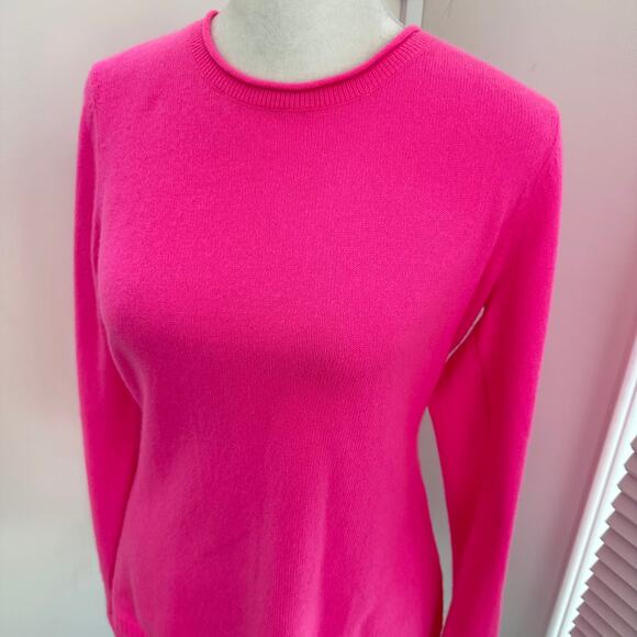 Talbots 100% Cashmere Small Hot Pink Crewneck Sweater Women's Long Sleeve Shirt - Picture 2 of 7